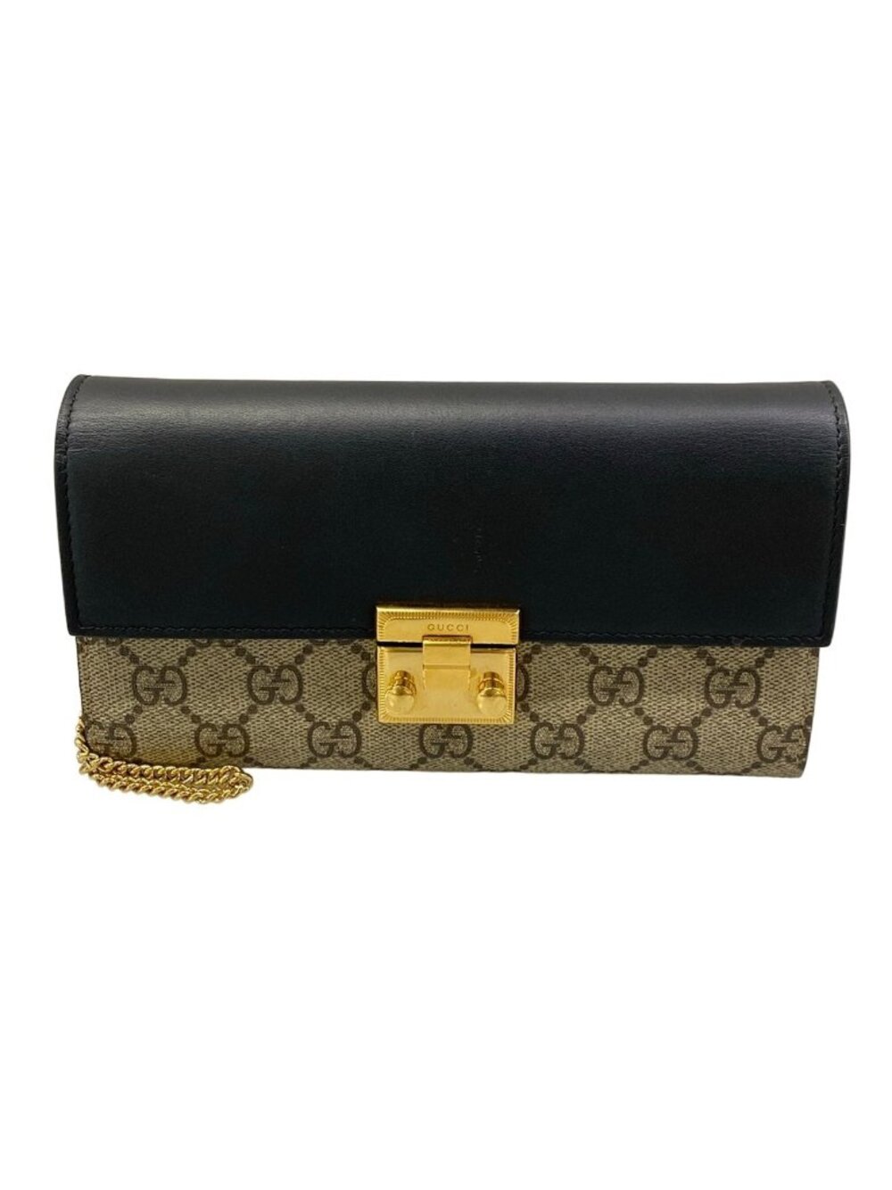 Gucci Wallet Padlockgg Plus GG Supreme Dark Brown Beige Black Chain Leather - Picture 1 of 13
